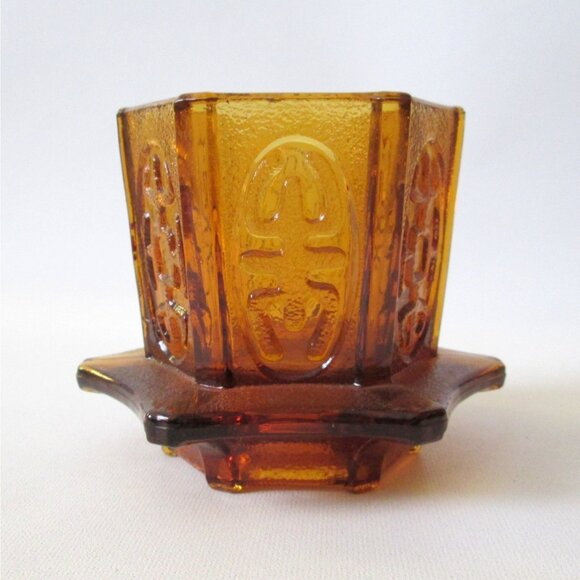 Vintage Amber Glass Fairy Light Chinese Pagoda Candle Holder Possibly LE Smith - Picture 6 of 11
